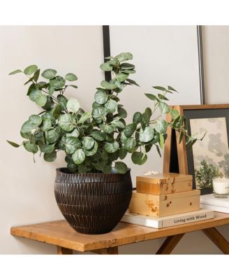 Brown with Black V-Pattern Polyresin 10.2-Inch Round Planter