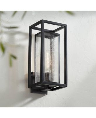 Amir 18" High Modern Outdoor Wall Light Fixture Mount Porch House Exterior Outside Weatherproof Black Clear Seeded Glass Shade Front Door Patio Garage Home Deck Garden Backyard - Possini Euro Design