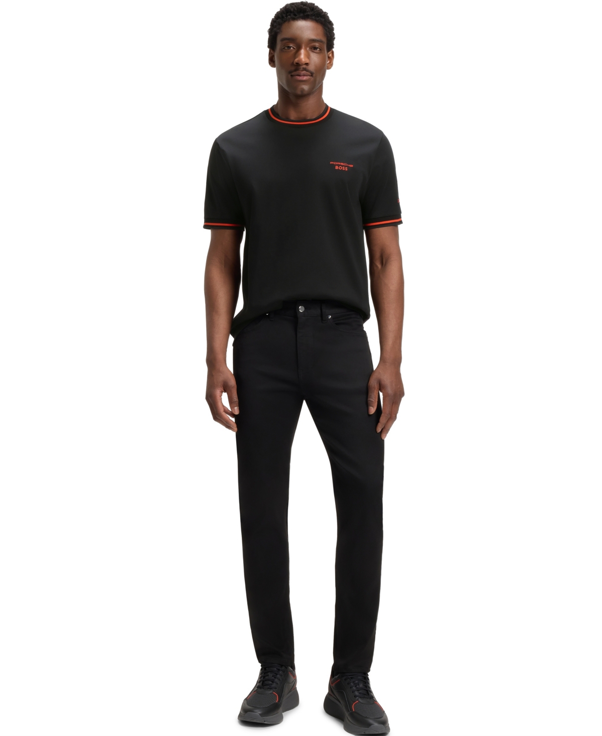 Hugo Boss Porsche X Cotton T-shirt With Moisture-control Finish In Black