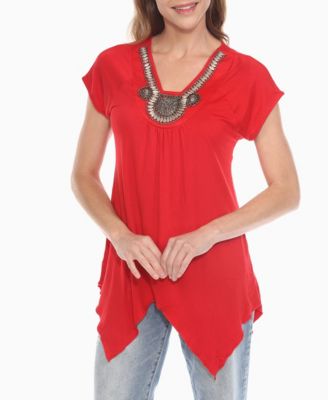 Women's Beaded Angled Hem Knit Top
