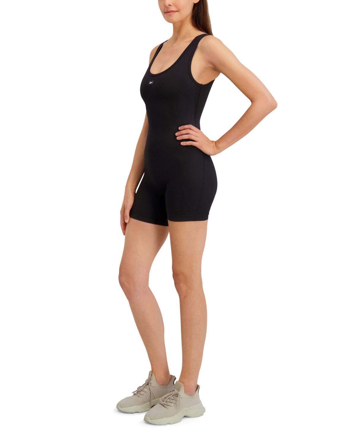 Reebok Women's Ribbed-knit Scoop-neck Sleeveless Romper