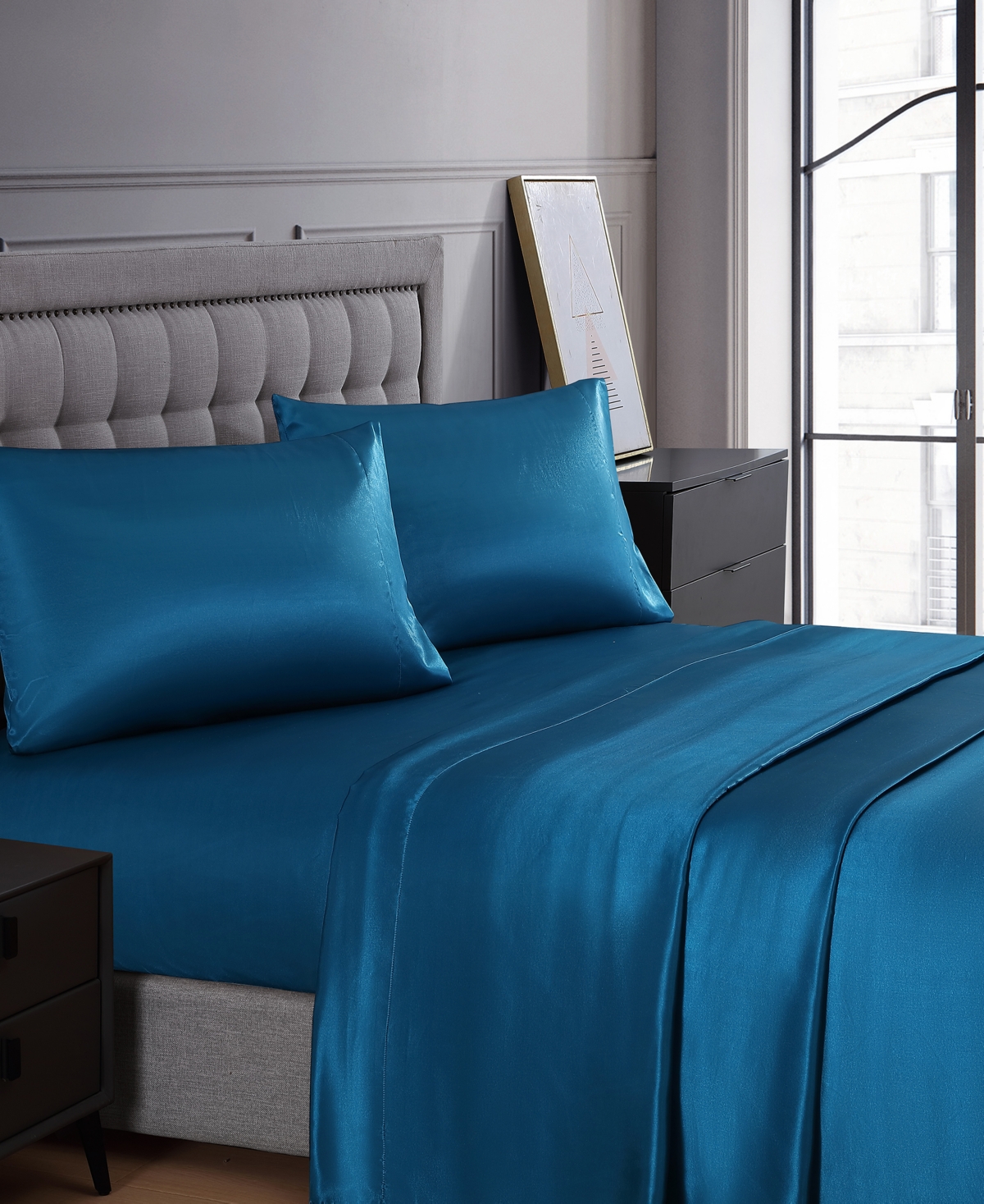 Beatrice Home Fashions Luxurious Satin 4-pc. Sheet Set, Queen In Blue