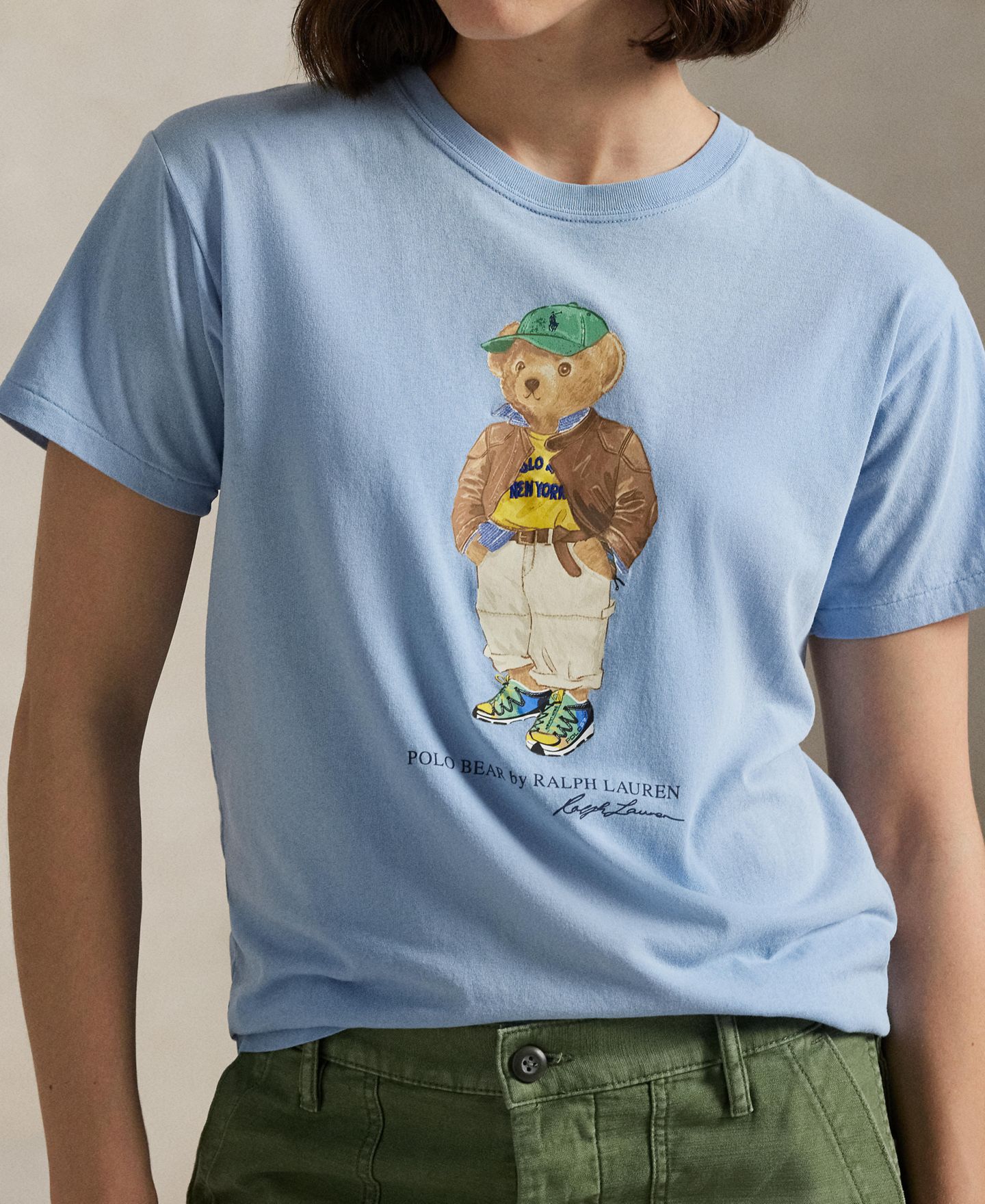 Женская футболка Polo Ralph Lauren Polo Bear Cotton Jersey, цвет: Шамбре синий — фото 3
