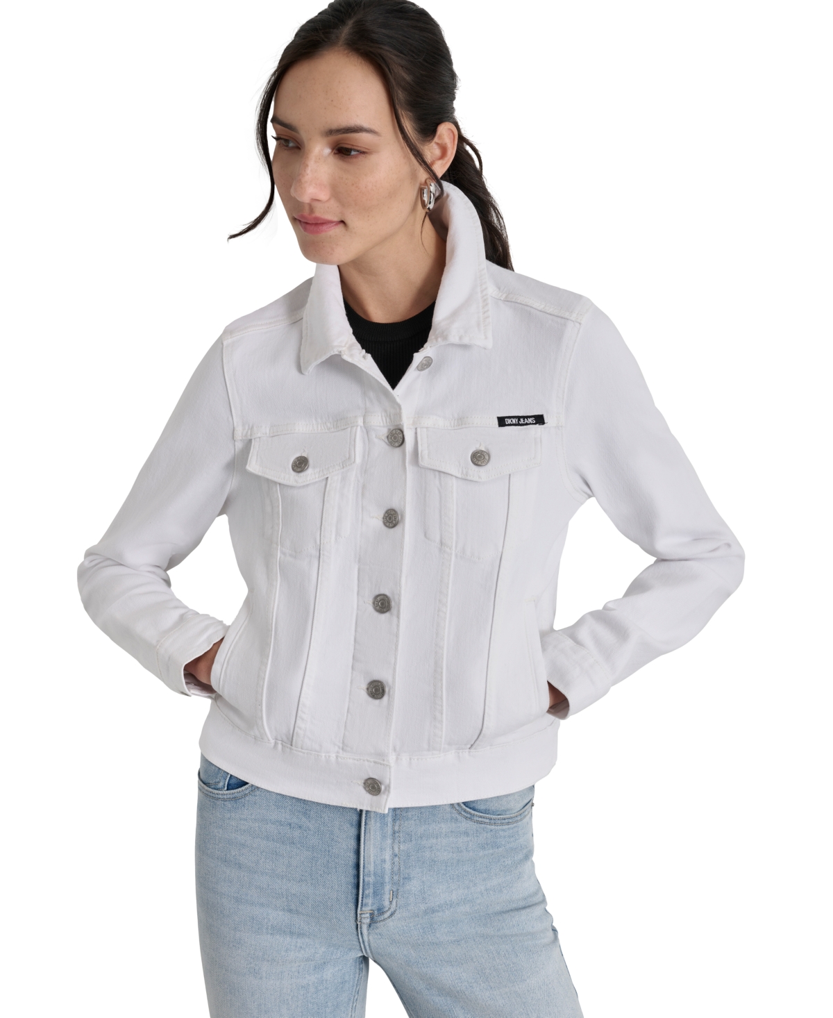 Shop Dkny Jeans Women's Button-down Denim Trucker Jacket