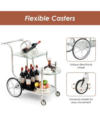 3-Tier Home Bar Serving Cart on Wheels with Mirrored Shelves