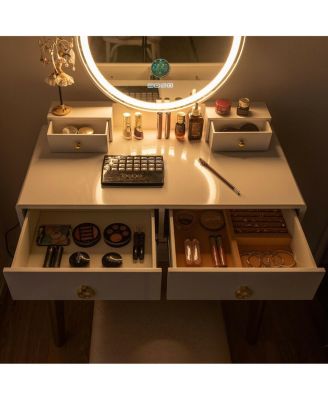 Vanity Set with 3-Color Lighted Touch Screen Dimming Mirror and 4 Drawers