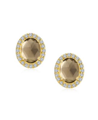 2.3CT Pave CZ Halo Created Stone Round Oval Stud Earrings Gold Plated .925 Sterling Silver