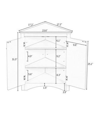 31.5"H Triangle Corner Cabinet, Adjustable Shelves, Kitchen/Home Freestanding Storage