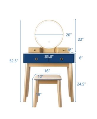 Makeup Vanity Table Set with Touch Screen Dimming Mirror and 3 Color Lighting Modes