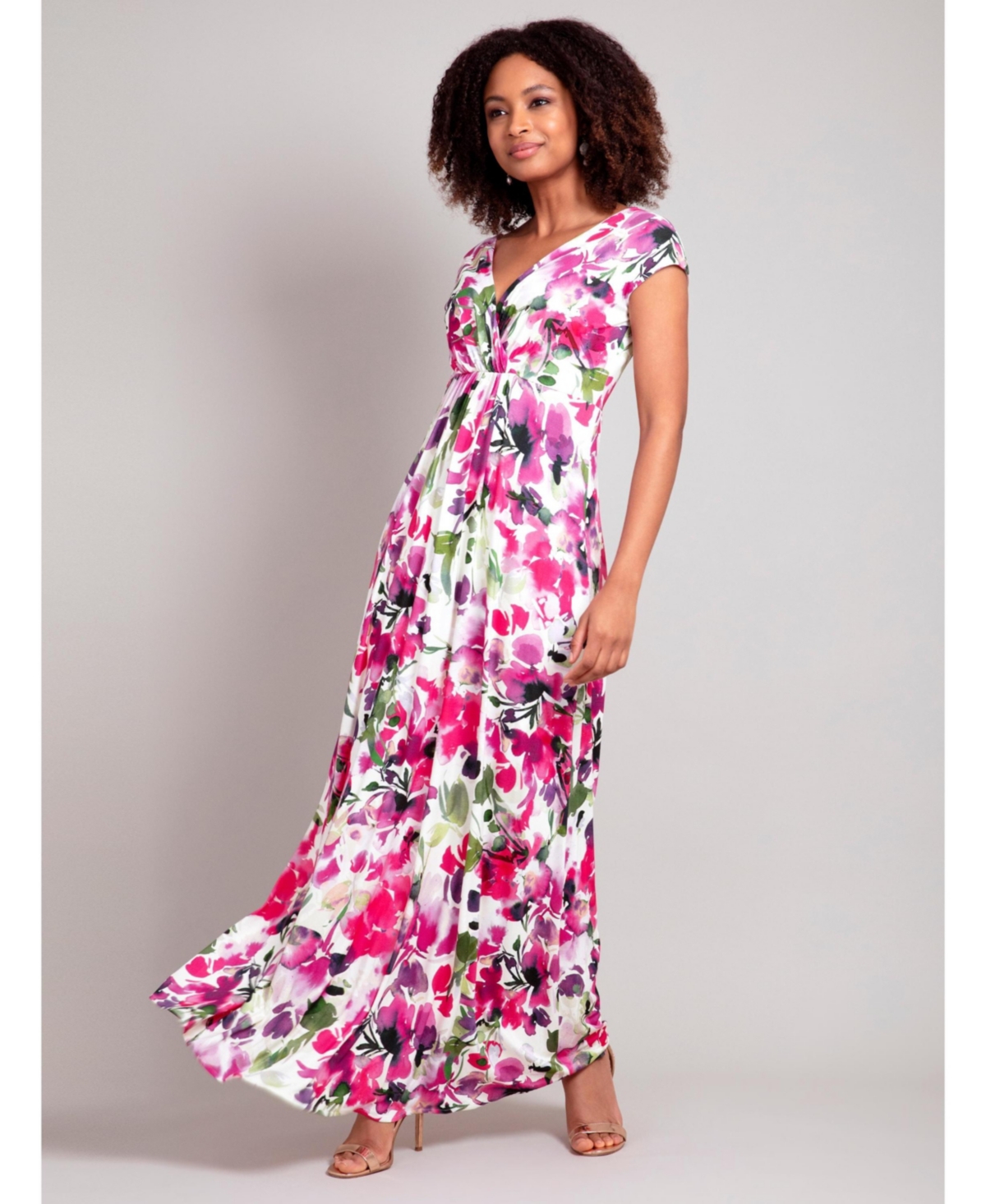 Petite Sophia V-Neck Maxi Dress - Fuchsia florals