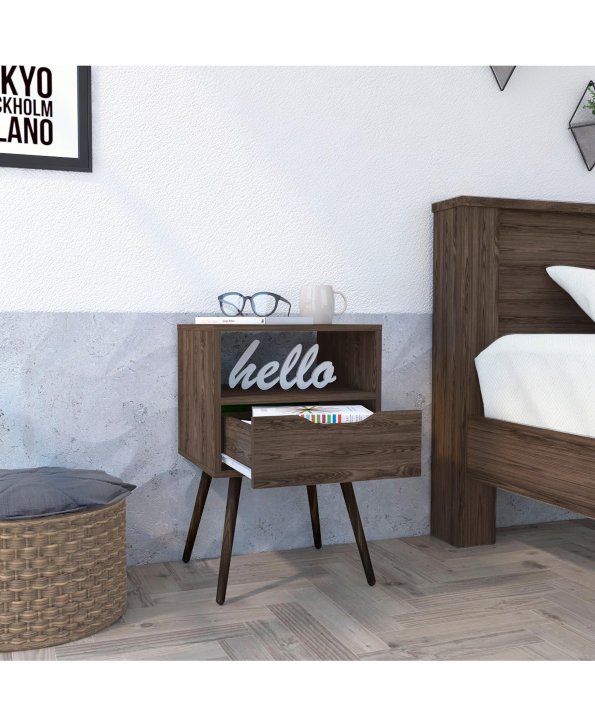 One Drawer Faux Wood Nightstand For Bedside Organization