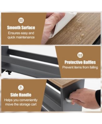  19" Engineered wood 4 Tiers, Locking Wheels, Handle/Towel Rack, Slim Design Rolling Storage Cart