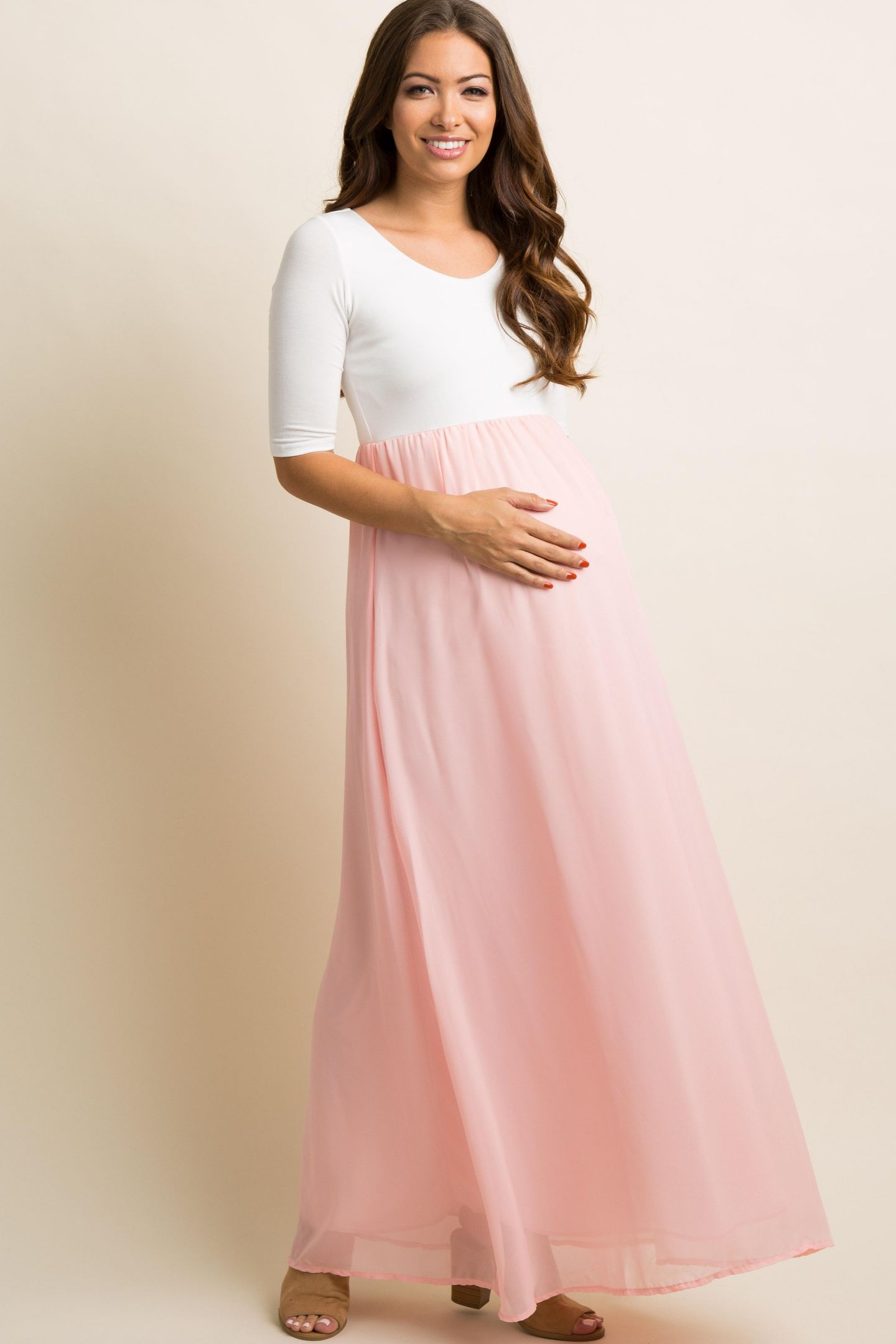 Женское платье Pinkblush Light Pink Chiffon Colorblock Maxi, цвет: Светлый розовый — фото 1