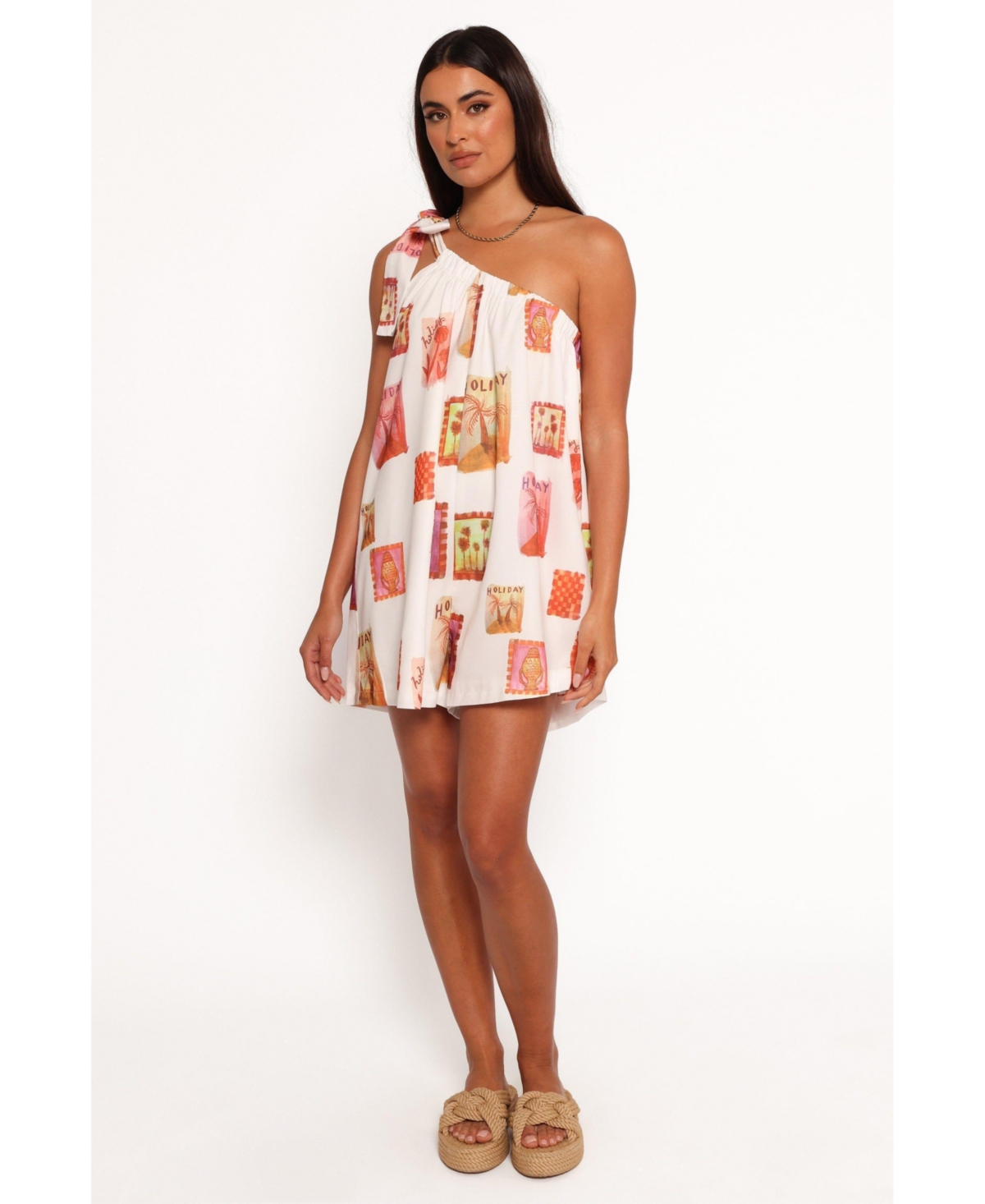 Women's Mellie One Shoulder Romper - White multi