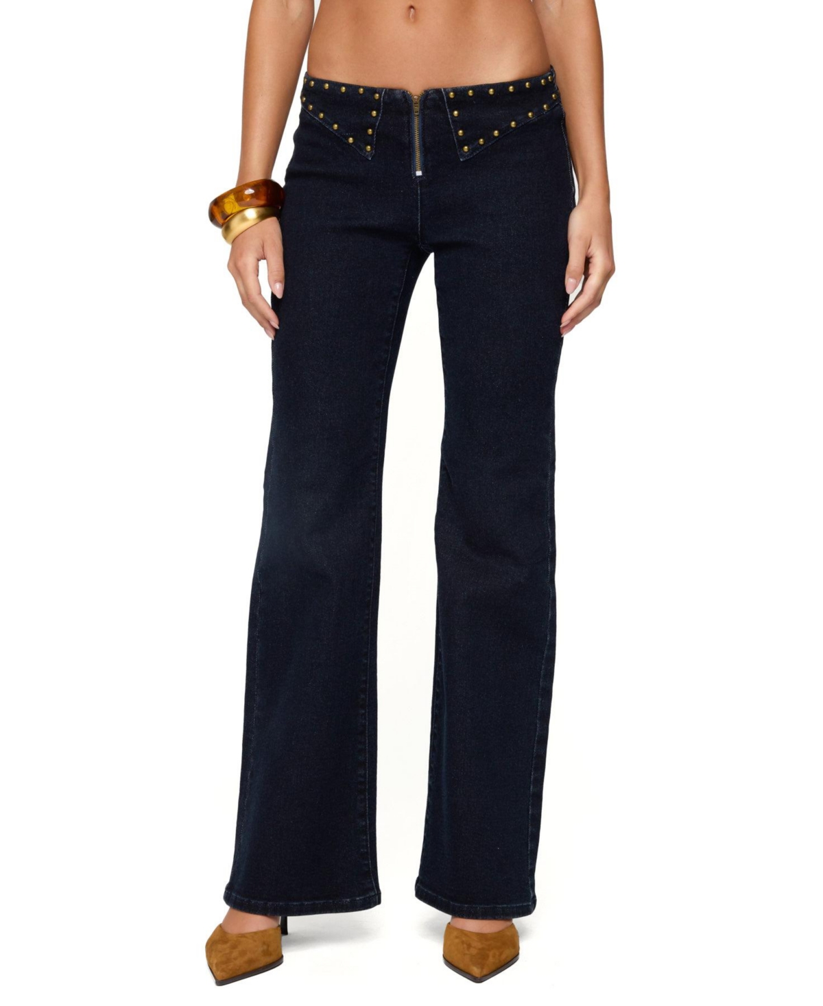 Women's Carys Studded Low Rise Flared Jeans - Dark-blue