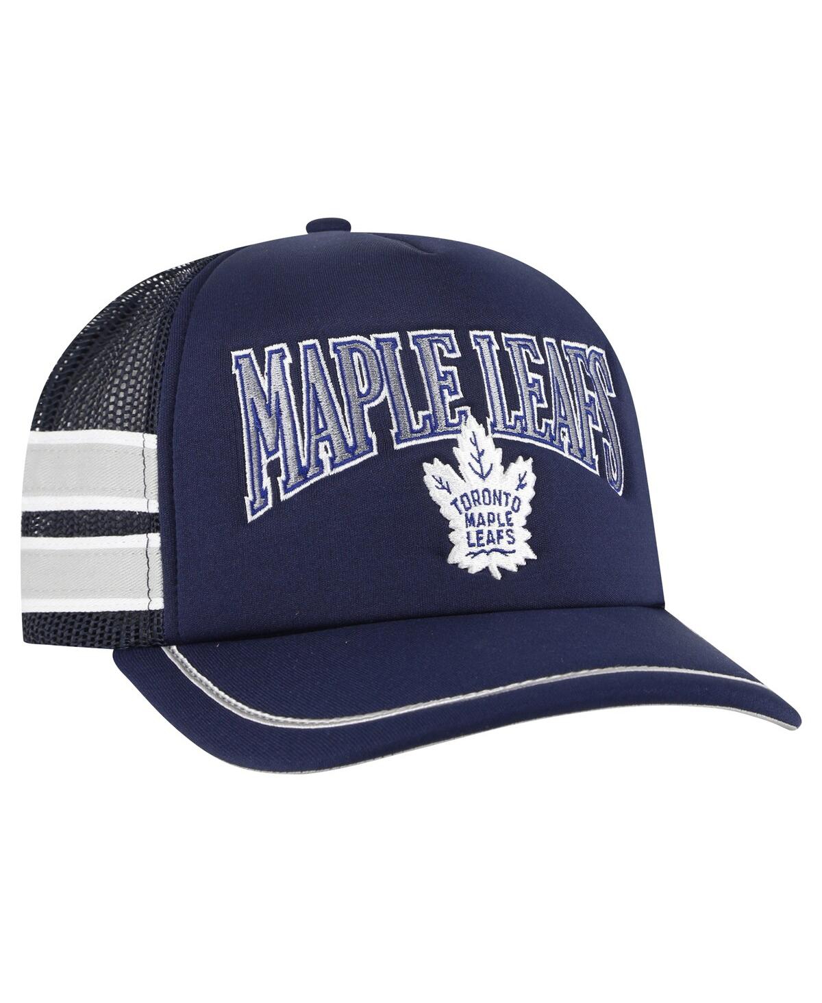 47 Brand Men's Navy Toronto Maple Leaf's Sideband Stripes Trucker Snapback Hat
