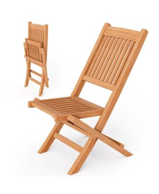 Set of 2 Indonesia Teak Wood Outdoor Chair Folding Portable Patio Chair w/ Slatted Seat & Back