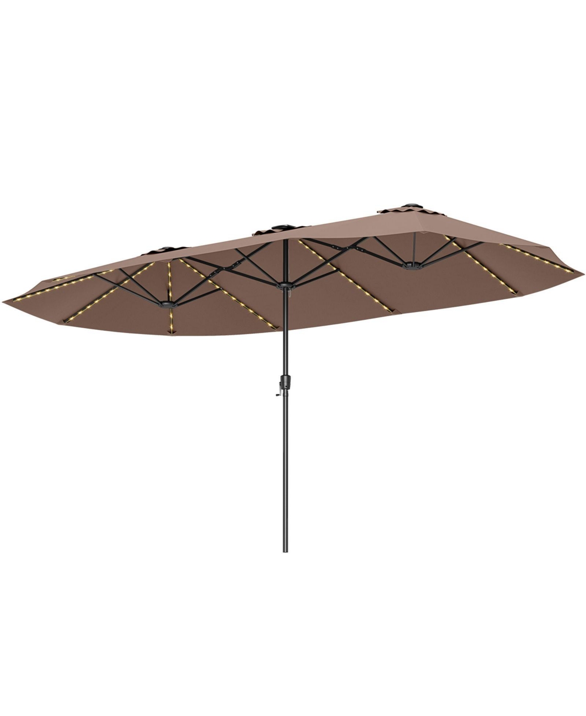 15.5 Ft Extra-Large Patio Umbrella with Led Solar Lights and Crank Handle - Brown