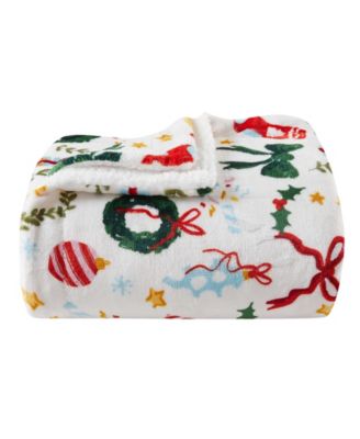 Velvet Plush Fleece Reversible Sherpa Holiday Printed Throw