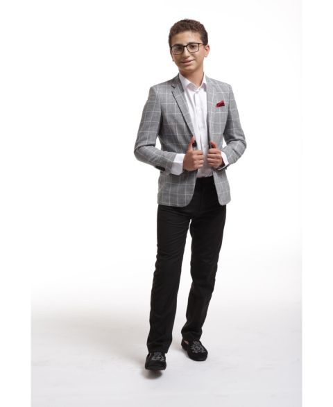 Пиджак Elie Balleh Black Slim Fit Checked Blazer для мальчиков, цвет: Чёрный