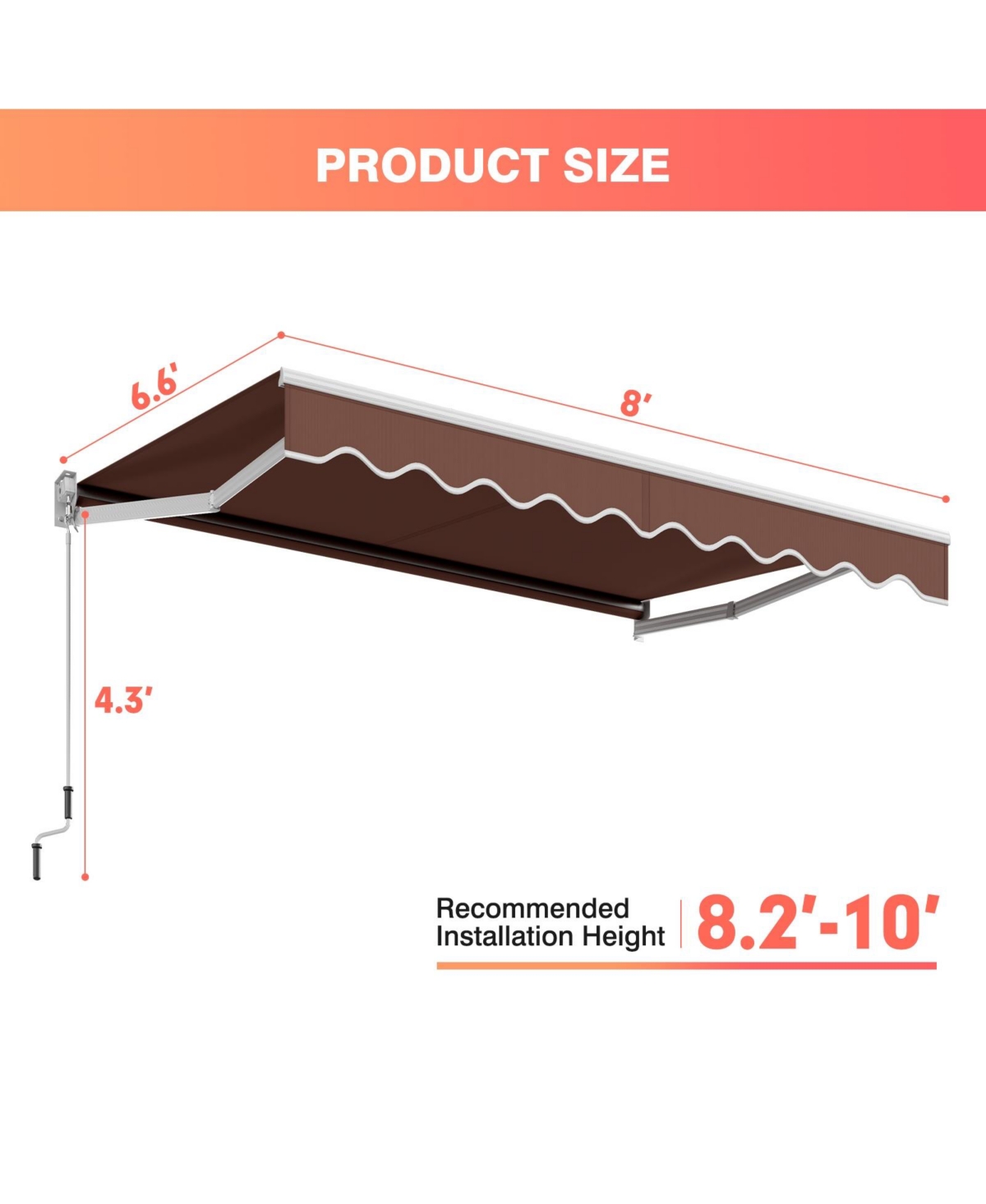 8 x 6.6 Feet Patio Retractable Awning with Manual Crank Handle
