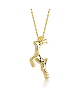 Kids 14K Gold Plated with Black Cubic Zirconia Reindeer Pendant Necklace