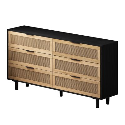 6-Drawer Black Rattan Storage Cabinet