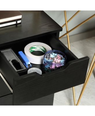 3 Drawer Office Storage Cabinet, Under Desk Cabinet with Wheels, Black Wood Grain