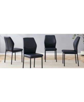 Black PU Dining Chairs - Set of 6, Metal Legs, Stripe Back