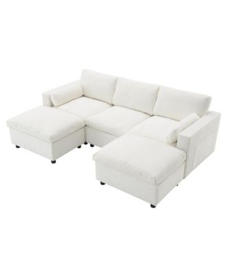  Chenille Modular Sectional Sofa with Ottomans & Pillows