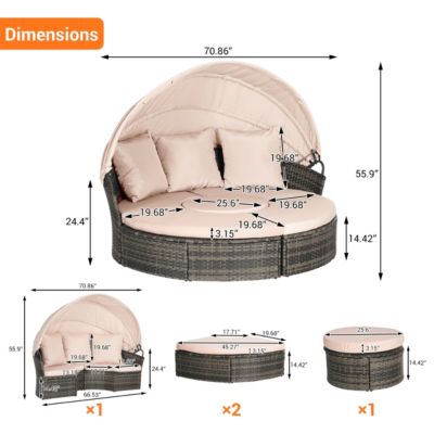  5pc Outdoor Patio Daybed Set Retractable Canopy & Cushions