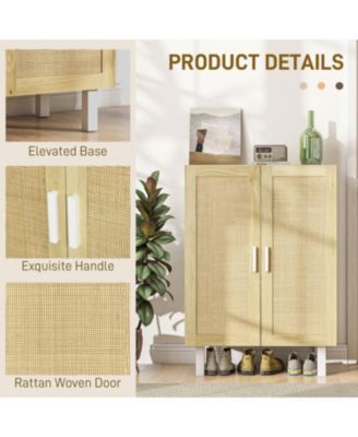 Sideboard Buffet Cabinet, Kitchen Cabinet, Coffee Bar Cabinet with 2 Rattan Doors and Adjustable Shelves, White and Natural