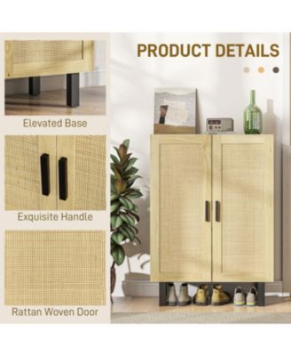 Sideboard Buffet Cabinet, Kitchen Cabinet, Coffee Bar Cabinet with 2 Rattan Doors and Adjustable Shelves, Black and Natural