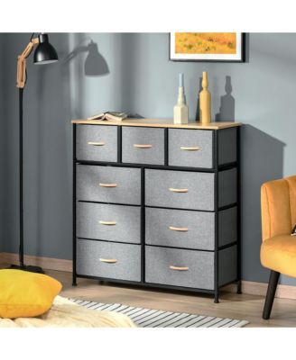 9 Drawers Storage Chest Dresser Organizer Unit w/ Steel Frame, Wood Top, Easy Pull Fabric Bins, for Bedroom, Hallway, Closet, Entryway, Oak & Grey