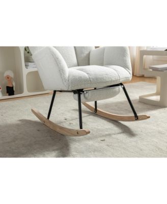 Streamdale Teddy Fabric Rocking Chair With Adjustable Footrest,Ivory