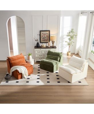 Armless Floor Chair: Single Sofa Lounger with Backrest (GREEN)