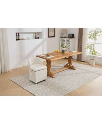 Set of 2 Chenille Fabric Dining Chairs With Universal Wheels