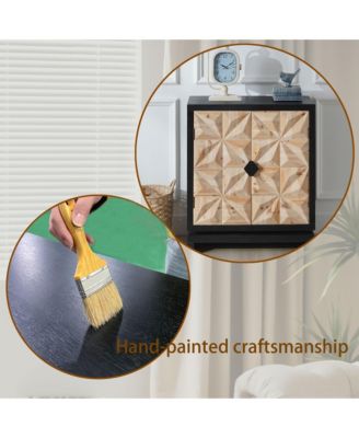 3D Geometric Carved wood Double-Door Cabinet