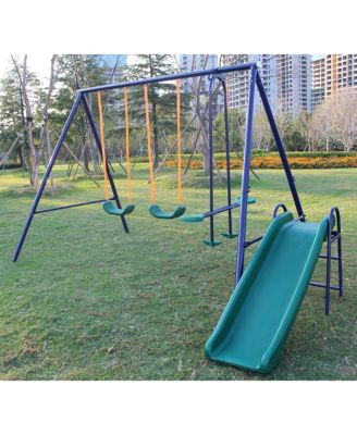 Heavy Duty A-Frame Metal Swing Set with Slide, 2 Weather-Resistant Seats, Easy Assembly, Perfect for Kids Ages 3-8