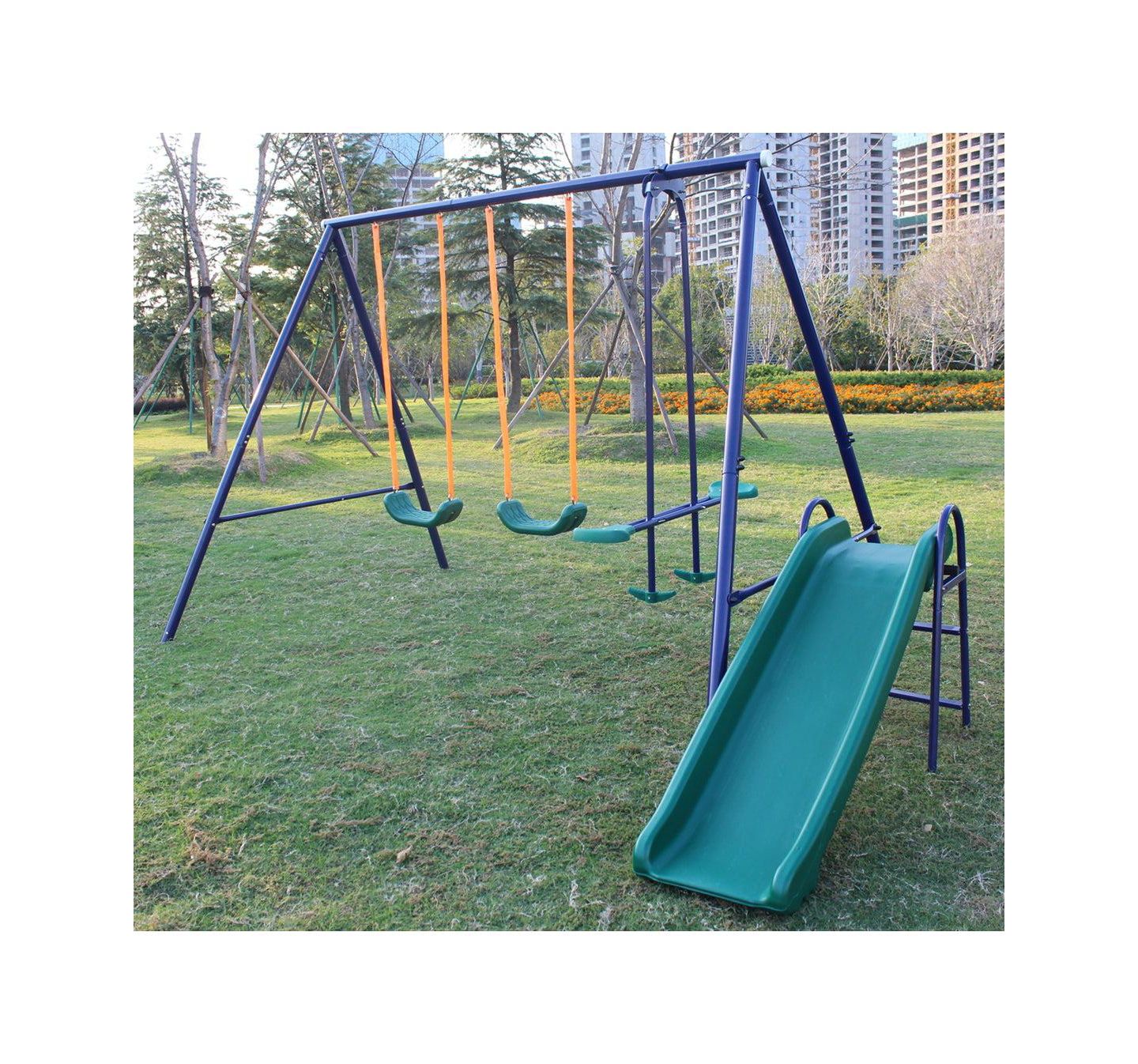 Детские игрушки Flynama A-Frame Metal Swing Set with Slide, For 2 Children, Ages 3-8 — фото 3