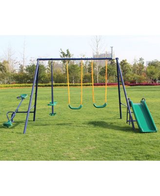 Swing Sets for Backyard, 700 LBS Outdoor Swing Set with 2 Swing Seat, 1 Glider, 1 Slide & 1 See-Saw