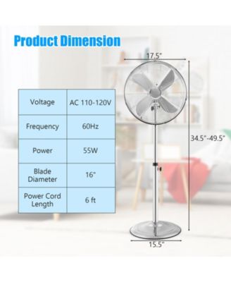 16 Inch Pedestal Standing Fan Oscillating Pedestal Fan with 3 Speeds and Adjustable Height