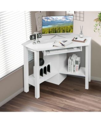 Wooden Study Computer Corner Desk with Keyboard Tray