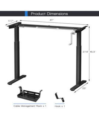Hand Crank Stand Up Desk Frame, Manual Height Adjustable Standing Workstation with Foldable Crank Handle, Cable Management Tray