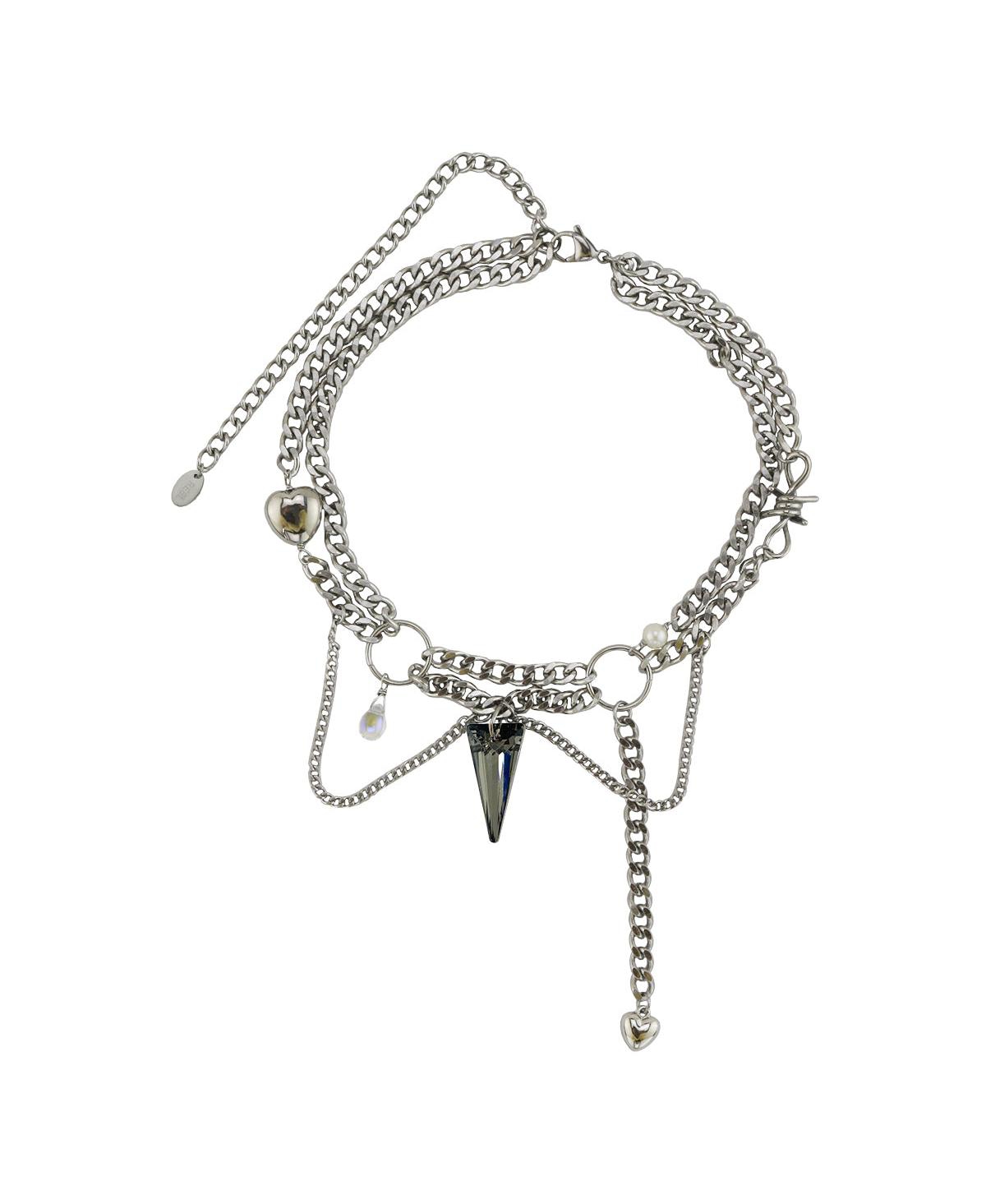 Messy Layered Spike Necklace - Silver