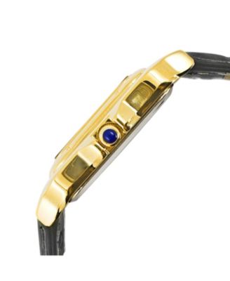 Women's 14K Gold-Plated 32mm Tank Shape Black Leather Strap Watch