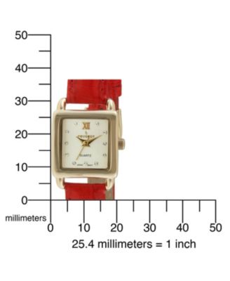 Women's 20mm Square Watch with Glossy Red Leather Strap