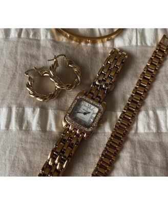 Women's  24mm Gold Tank Panther Link Bracelet Watch