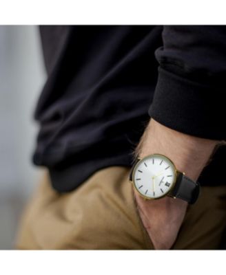 Men's White Dial Super Slim Watch with Black Leather Band