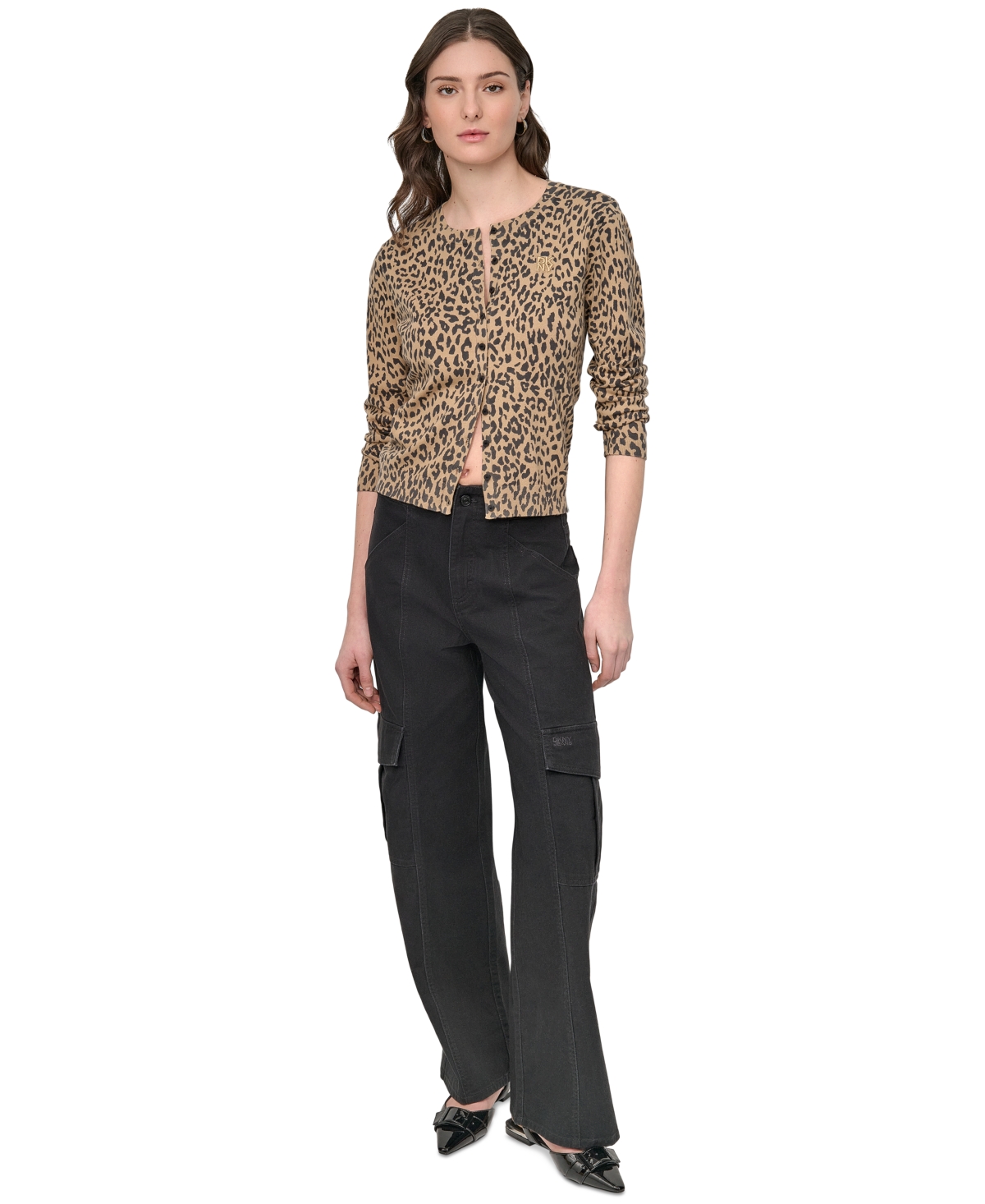 Dkny Jeans Women's Cheetah-print Cardigan Sweater In Multi